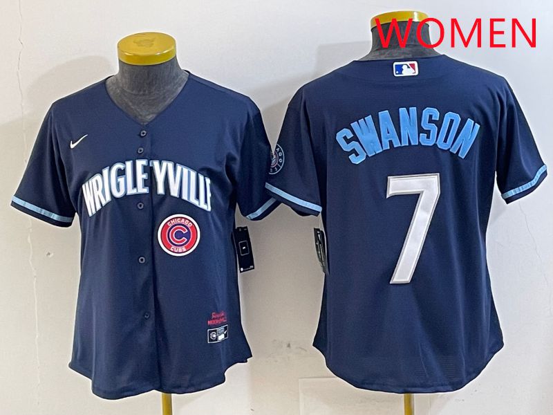 Women Chicago Cubs #7 Swanson Blue City Edition Game 2025 Nike MLB Jersey style 7